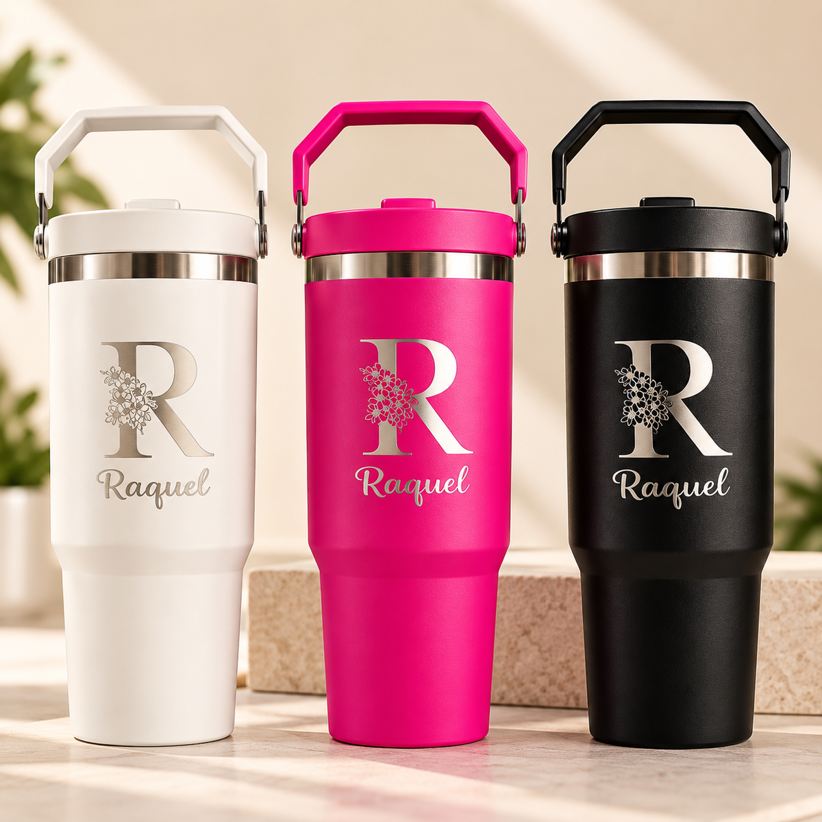Copo Térmico 900ml Personalizado com Alça e Canudo - ROSA