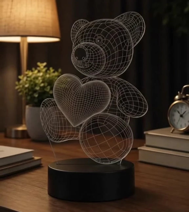 Luminária 3D Personalizada Dia das Mães com Ursinho - 16 Cores preto