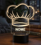 Luminária 3D Personalizada Chef de Cozinha com LED - 16 cores Preto