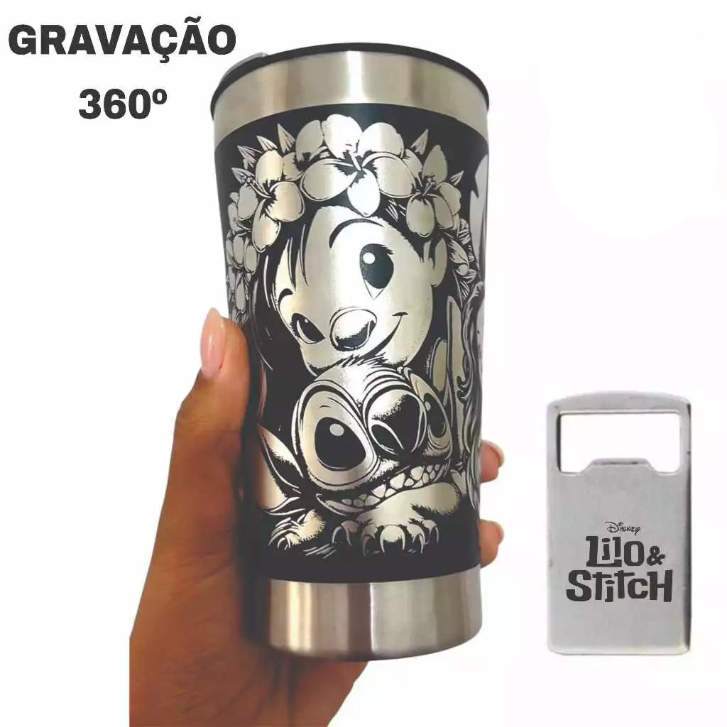 Copo Térmico 473ml Personalizado Stitch Gravação 360°