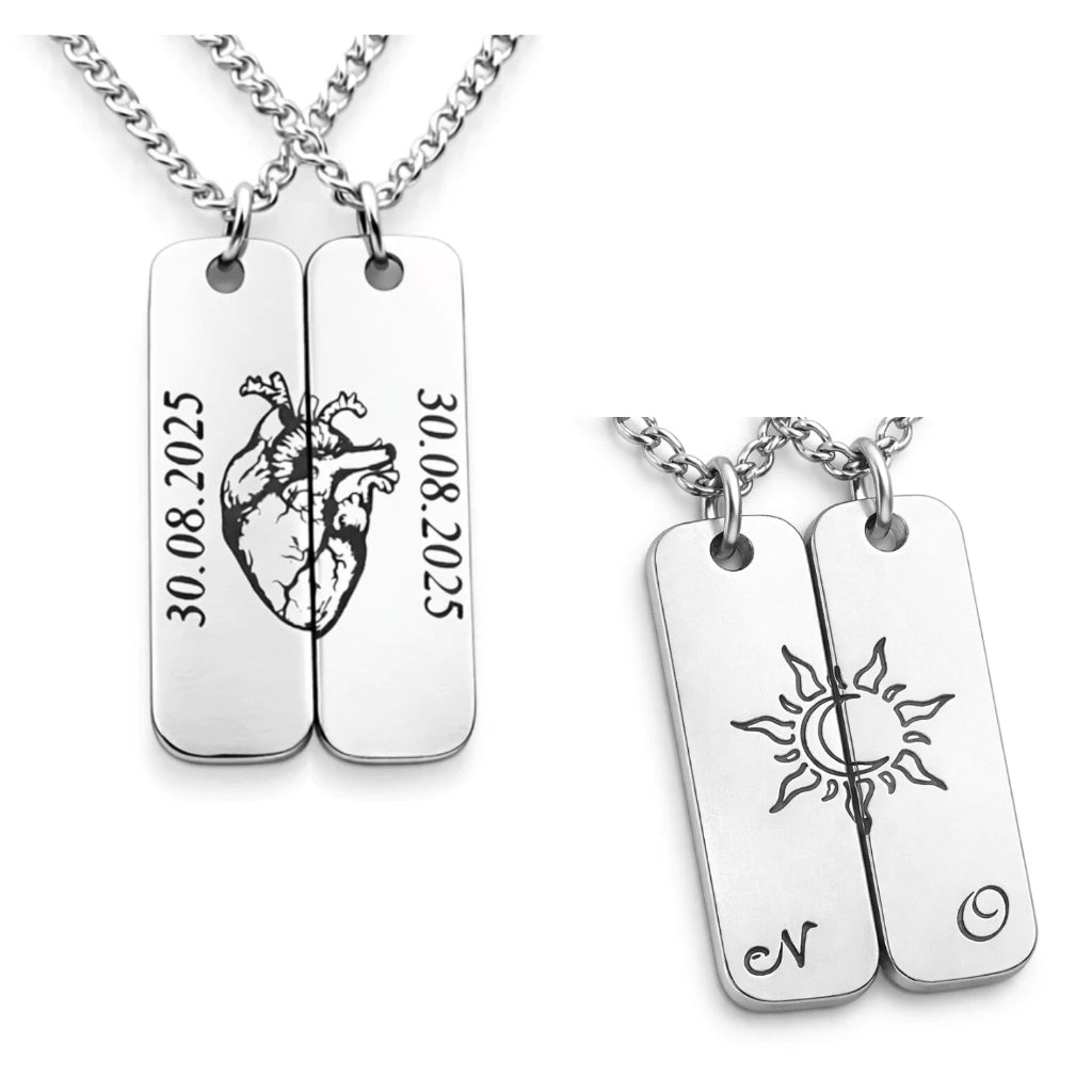 Kit 2 Colares Personalizados para Casal em Aço Inox - 45cm e 45cm