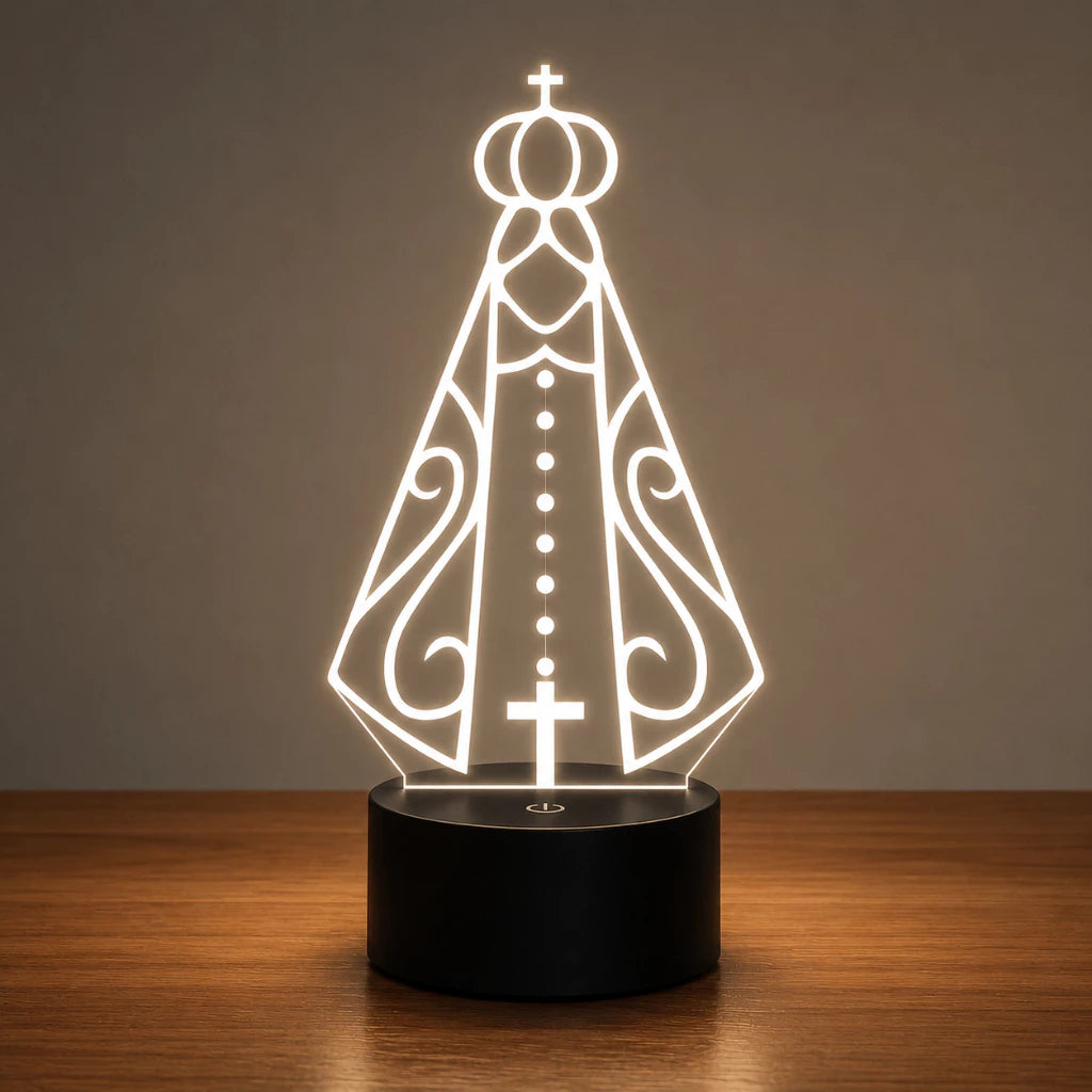 Luminária LED 3D Nossa Senhora Aparecida, Modelo 1 - 16 Cores Branco