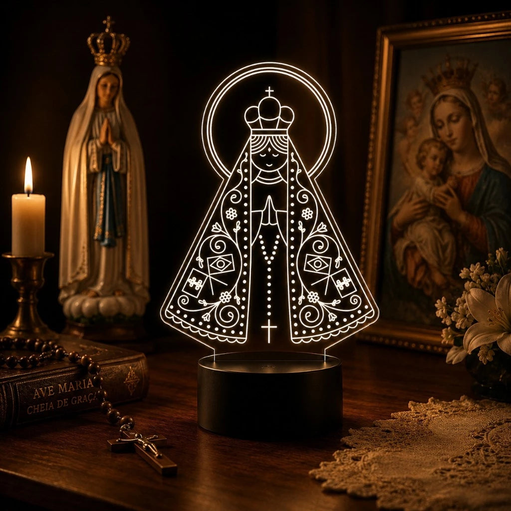Luminária LED 3D Nossa Senhora Aparecida, Modelo 3 - 16 Cores Branco
