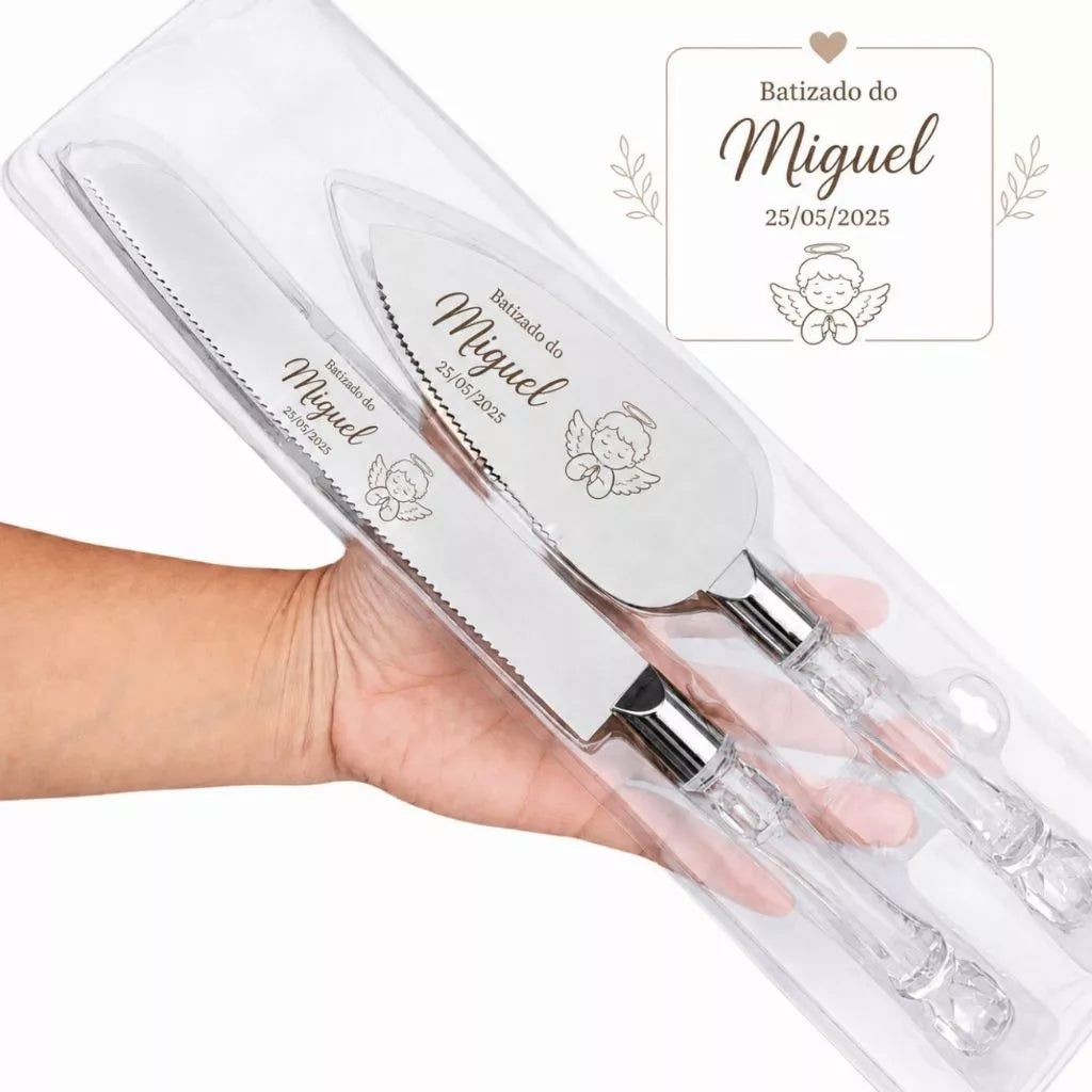Kit para Bolo Personalizado com Espátula e Faca de Pão