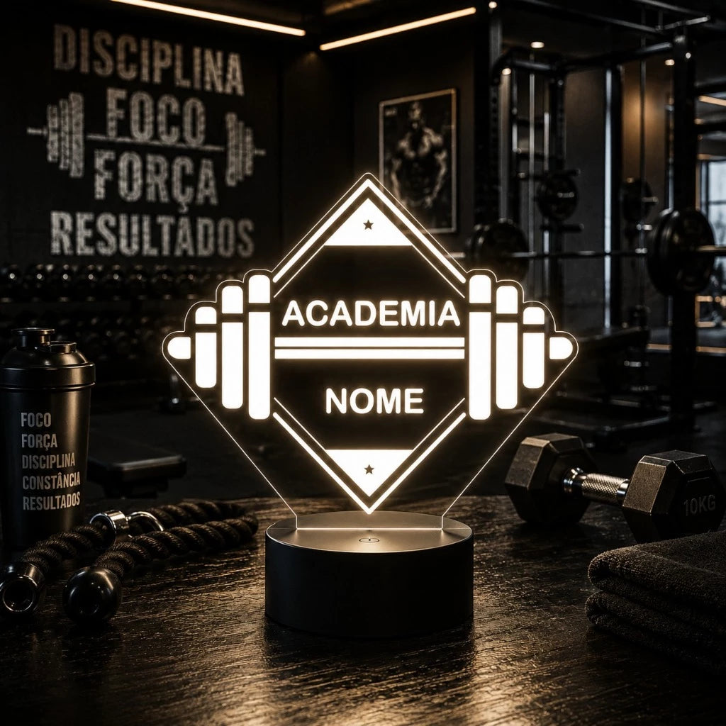 Luminária LED 3D de Academia - 16 Cores Branco