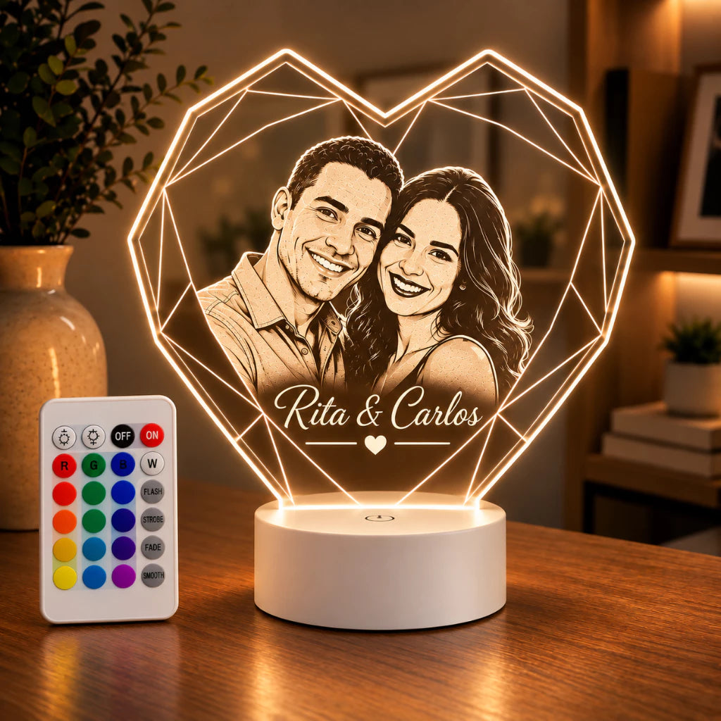 Luminária LED 3D Personalizada para Casal - 16 Cores branco