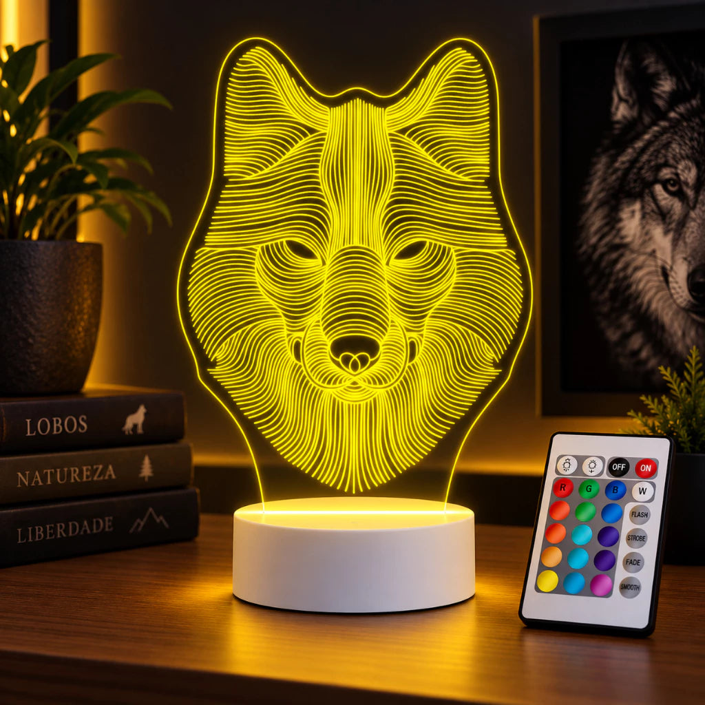 Luminária LED 3D de Lobo - 16 Cores Branco
