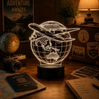 Luminária LED 3D de Viagem com Avião e Mapa-Múndi - 16 cores preto