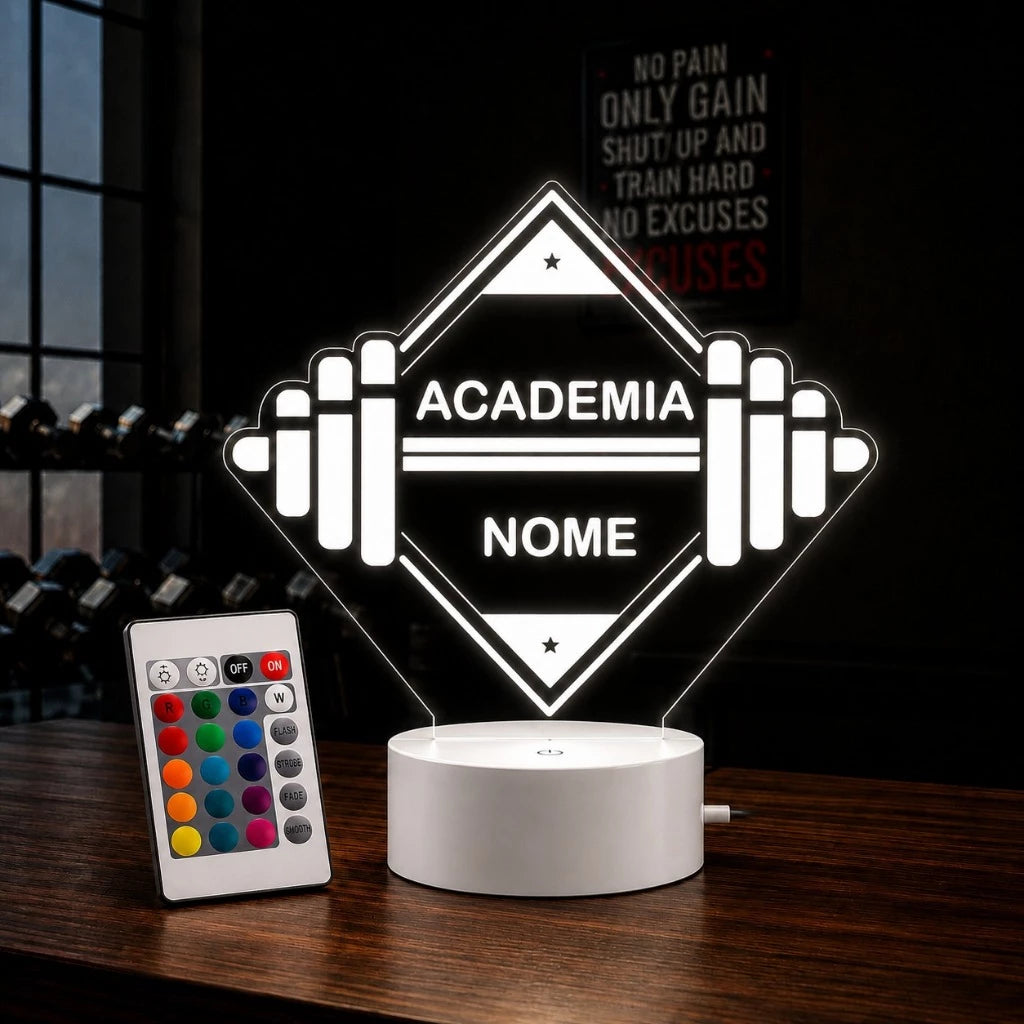 Luminária LED 3D de Academia - 16 Cores Preto