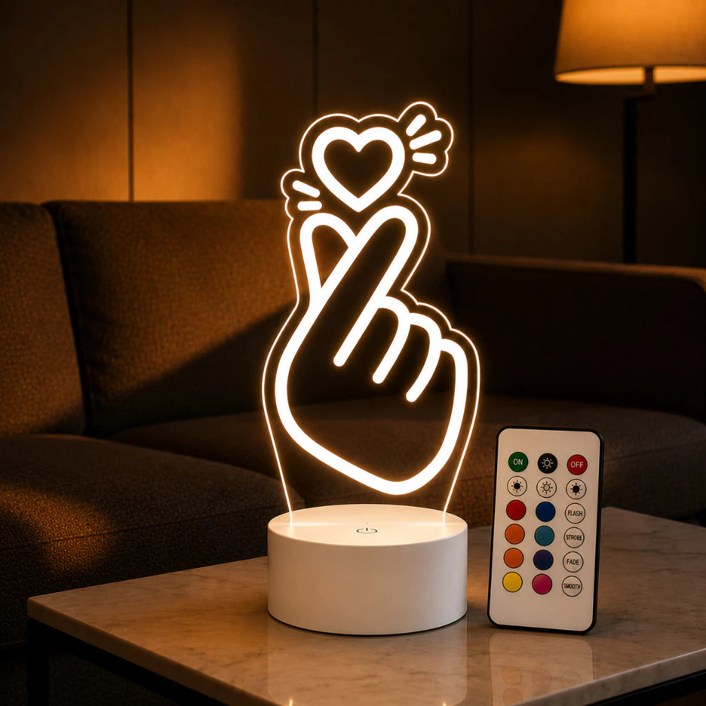Luminária LED 3D Coração Coreano K-Pop - 16 Cores Branco