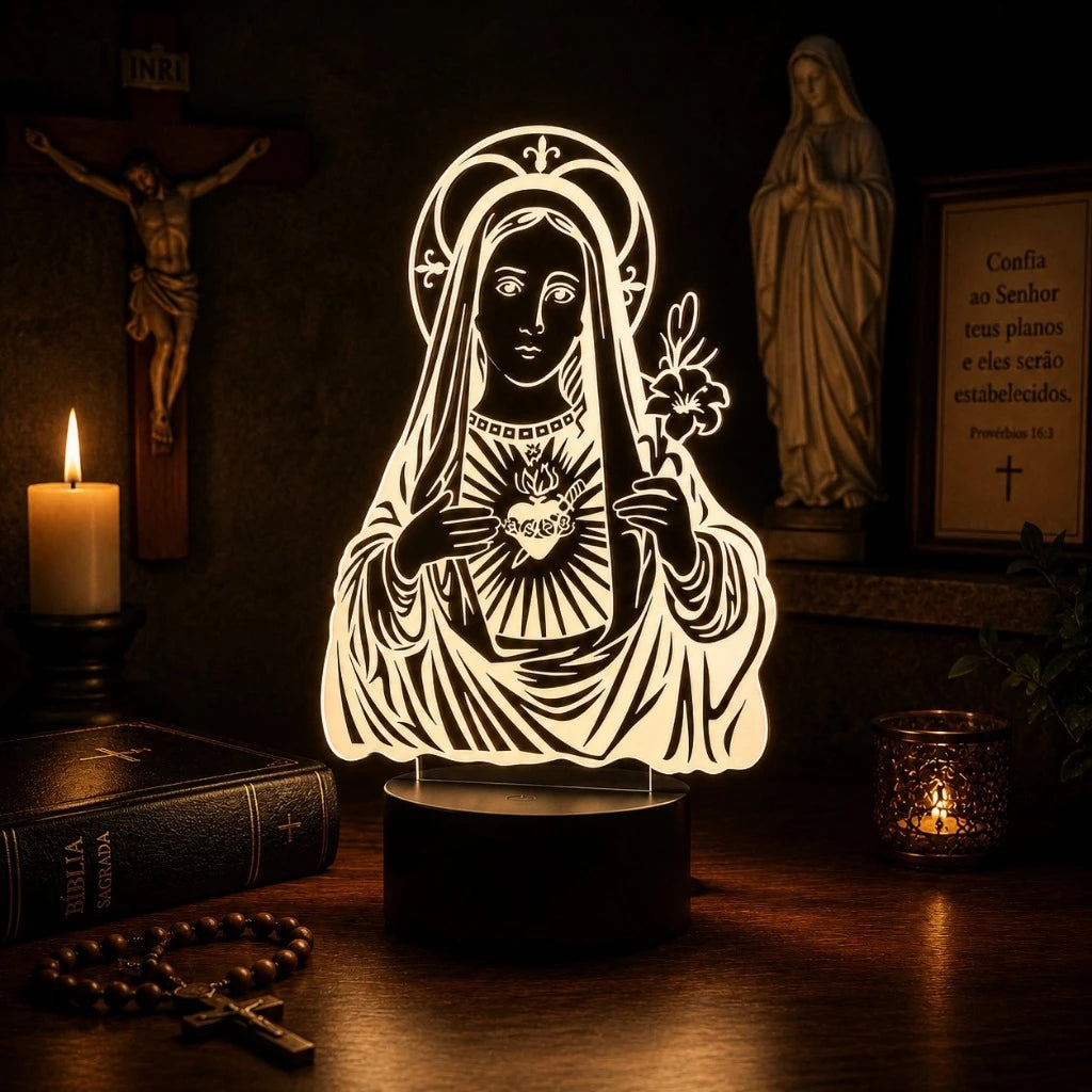 Luminária LED 3D Nossa Senhora de Fátima - 16 Cores Branco