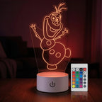 Luminária LED 3D Olaf de Frozen - 16 Cores Preto