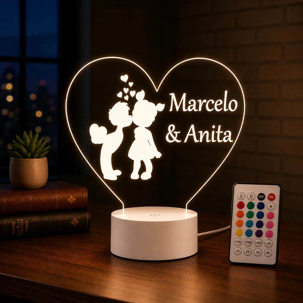 Luminária LED 3D Personalizada para o Dia dos Namorados - 16 Cores Preto