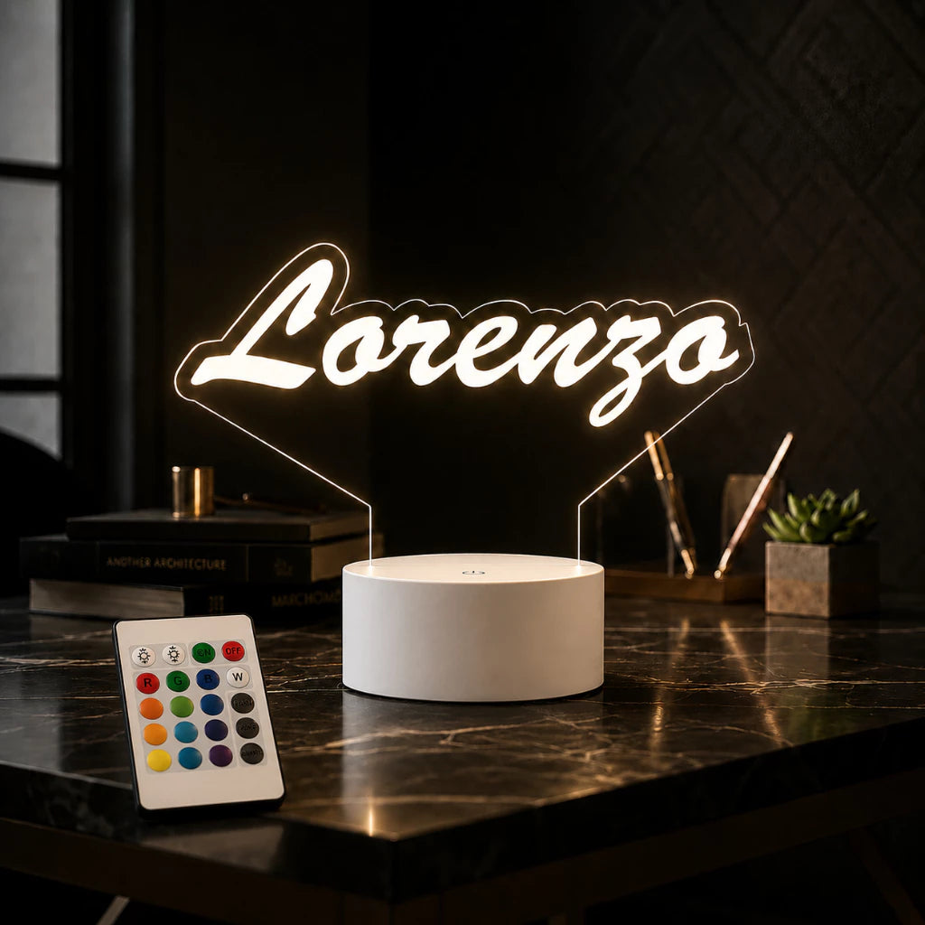 Luminária LED 3D com Nome Personalizado - 16 Cores Preto