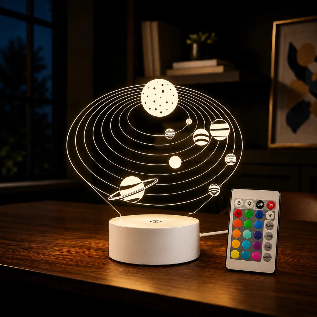 Luminária LED 3D do Sistema Solar - 16 Cores Preto