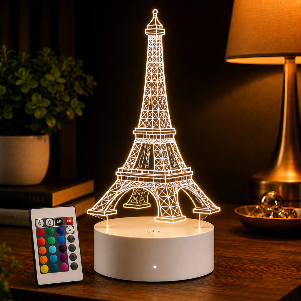 Luminária LED 3D Torre Eiffel - 16 cores preto
