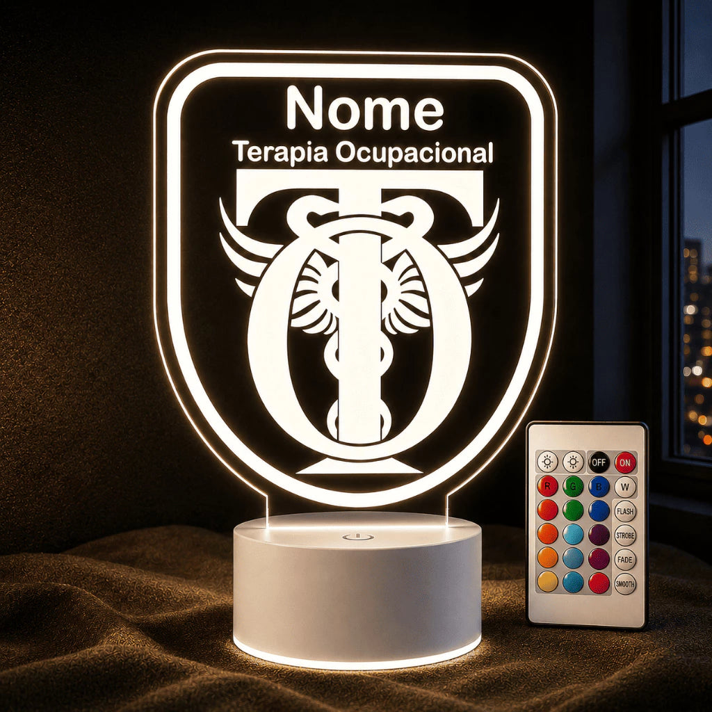 Luminária 3D Personalizada Terapia Ocupacional com LED - 16 Cores Branco