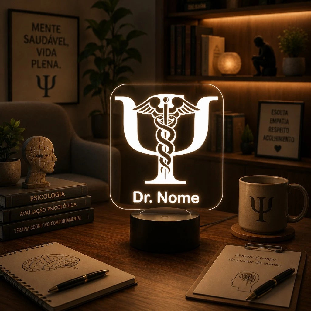 Luminária LED 3D de Psiquiatria - 16 Cores Branco