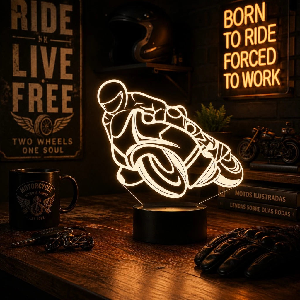Luminária LED 3D de Motocicleta - 16 Cores Preto