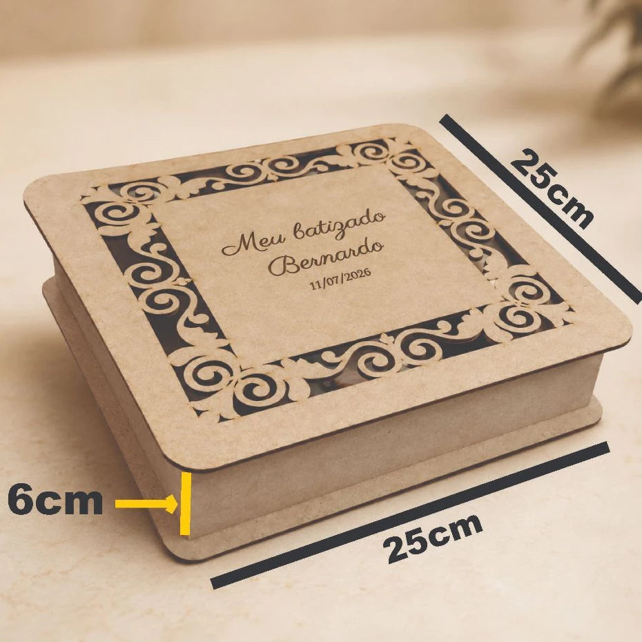 Caixa MDF Personalizada 25x25 cm para Convites e Lembranças - Logo