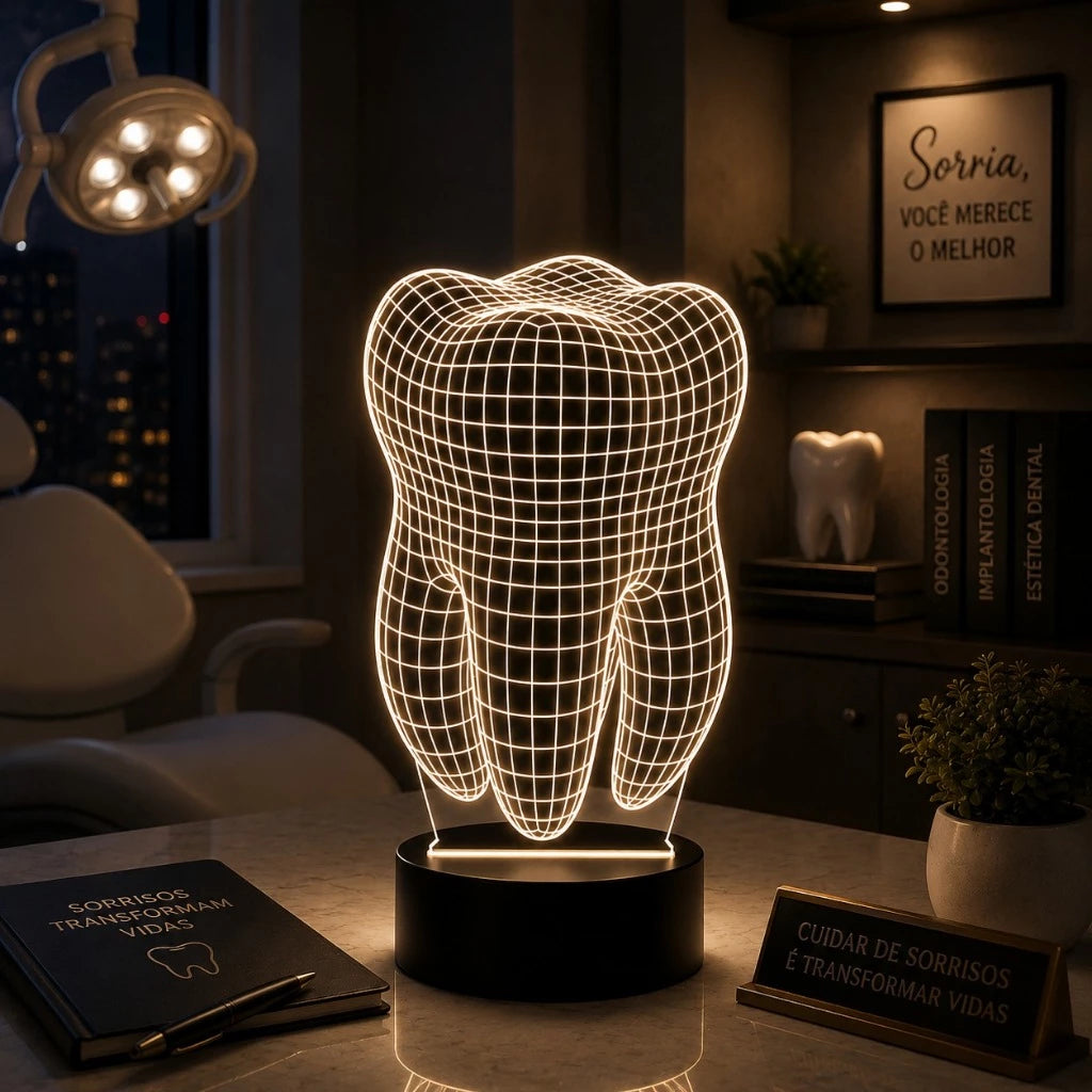 Luminária LED 3D de Dente para Dentista - 16 Cores branco