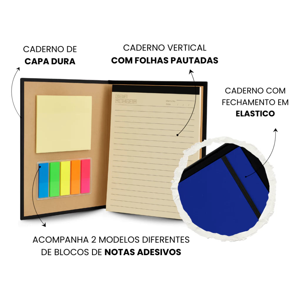 Kit Presente Personalizado com Caderno, Caneta e Lapiseira - Azul