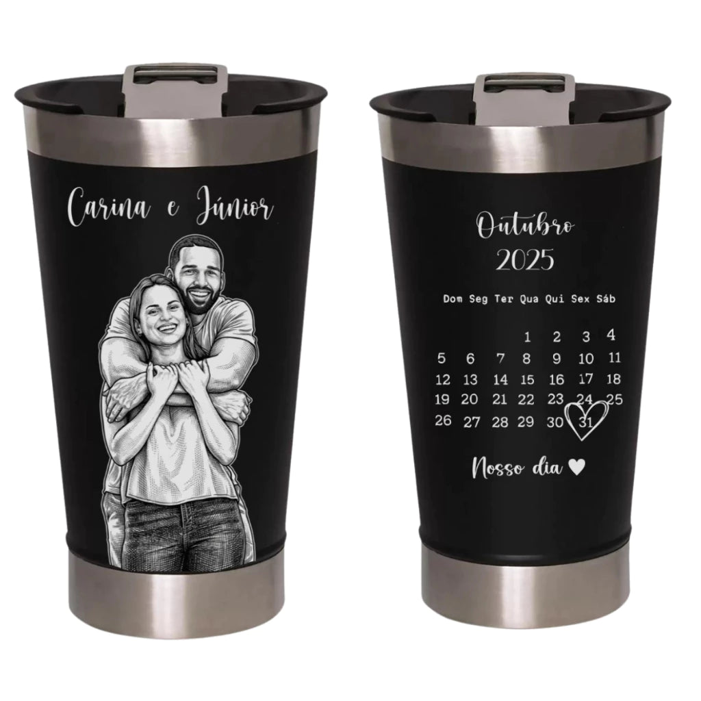 Copo Térmico 473ml Personalizado para Casal com Foto - Modelo 1