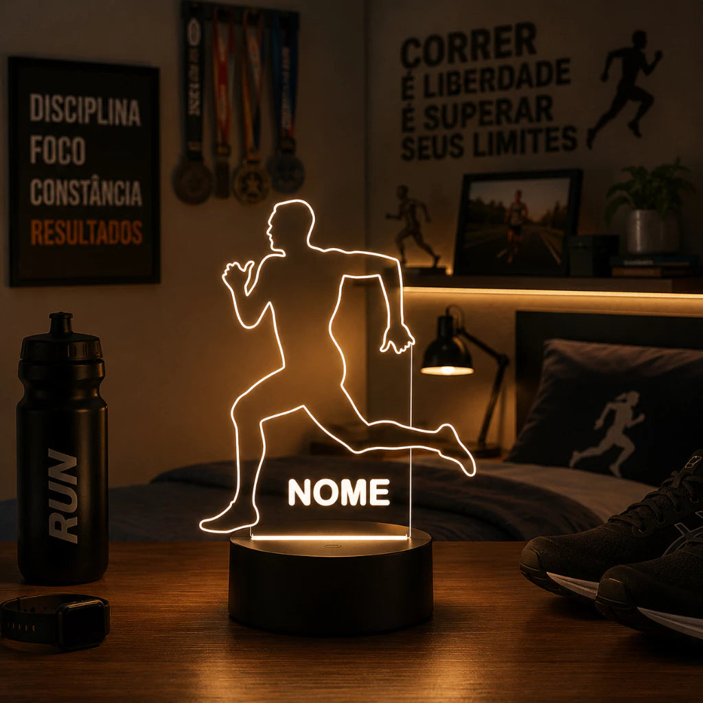 Luminária LED 3D de Atleta de Corrida - 16 Cores Branco