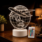 Luminária LED 3D de Viagem com Avião e Mapa-Múndi - 16 Cores branco