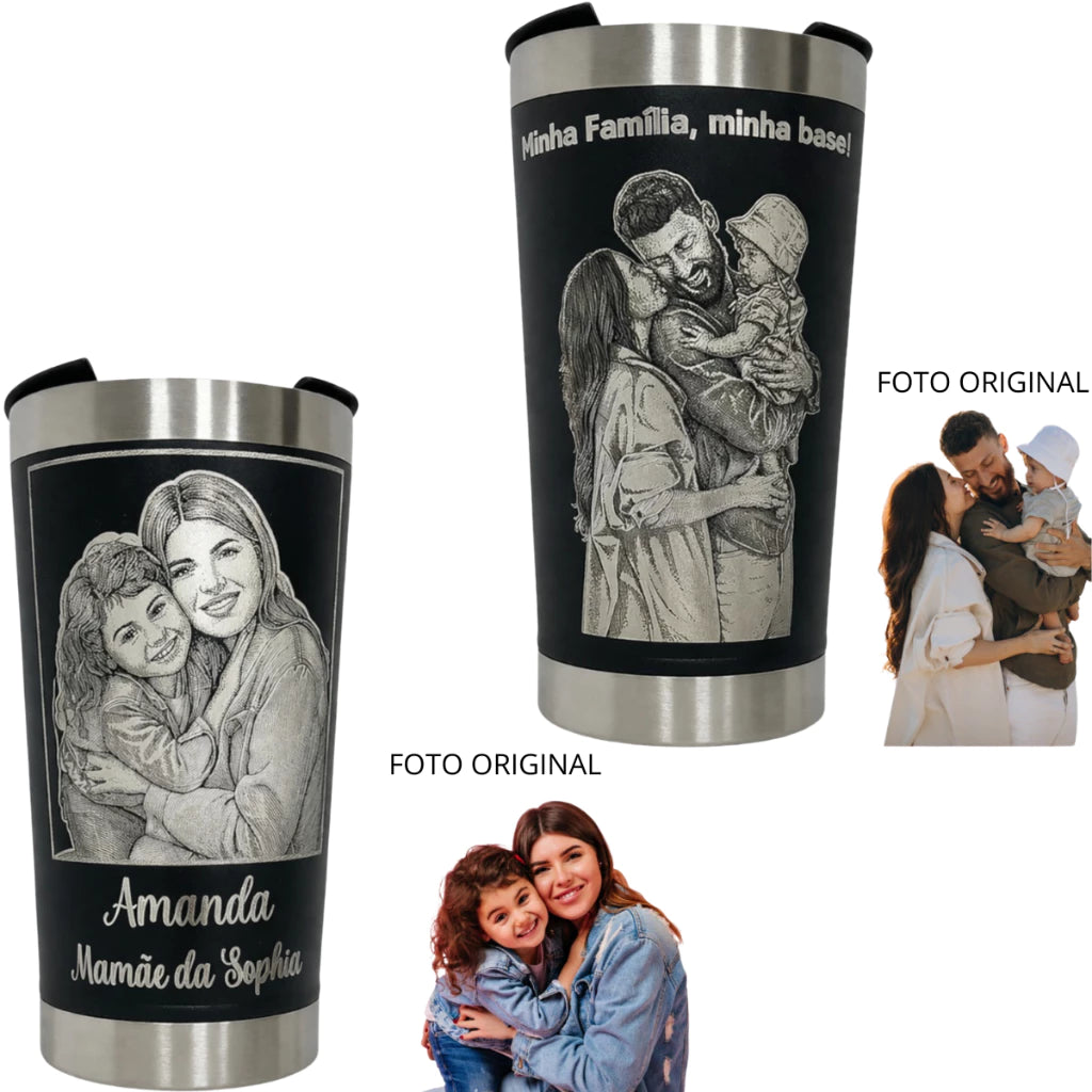 Copo Térmico 473ml Personalizado com Foto, Nome e Frase - Borda Na Foto