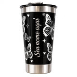 Copo Térmico 473ml Personalizado com Nome e Borboleta