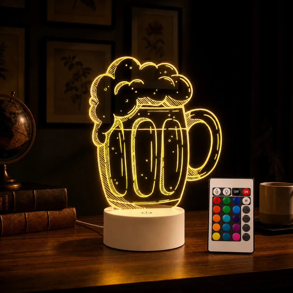Luminária LED 3D de Cerveja - 16 Cores Preto