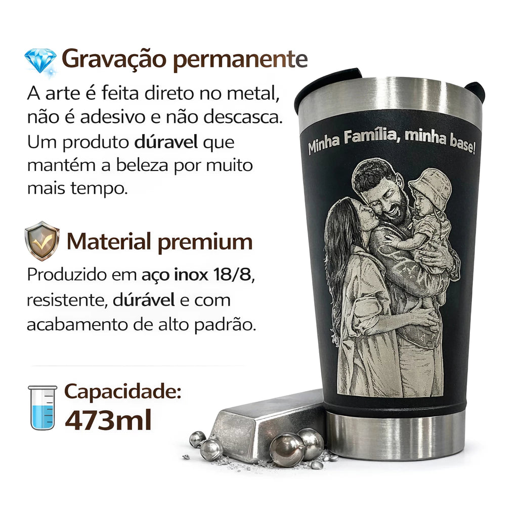 Copo Térmico 473ml Personalizado com Foto, Nome e Frase