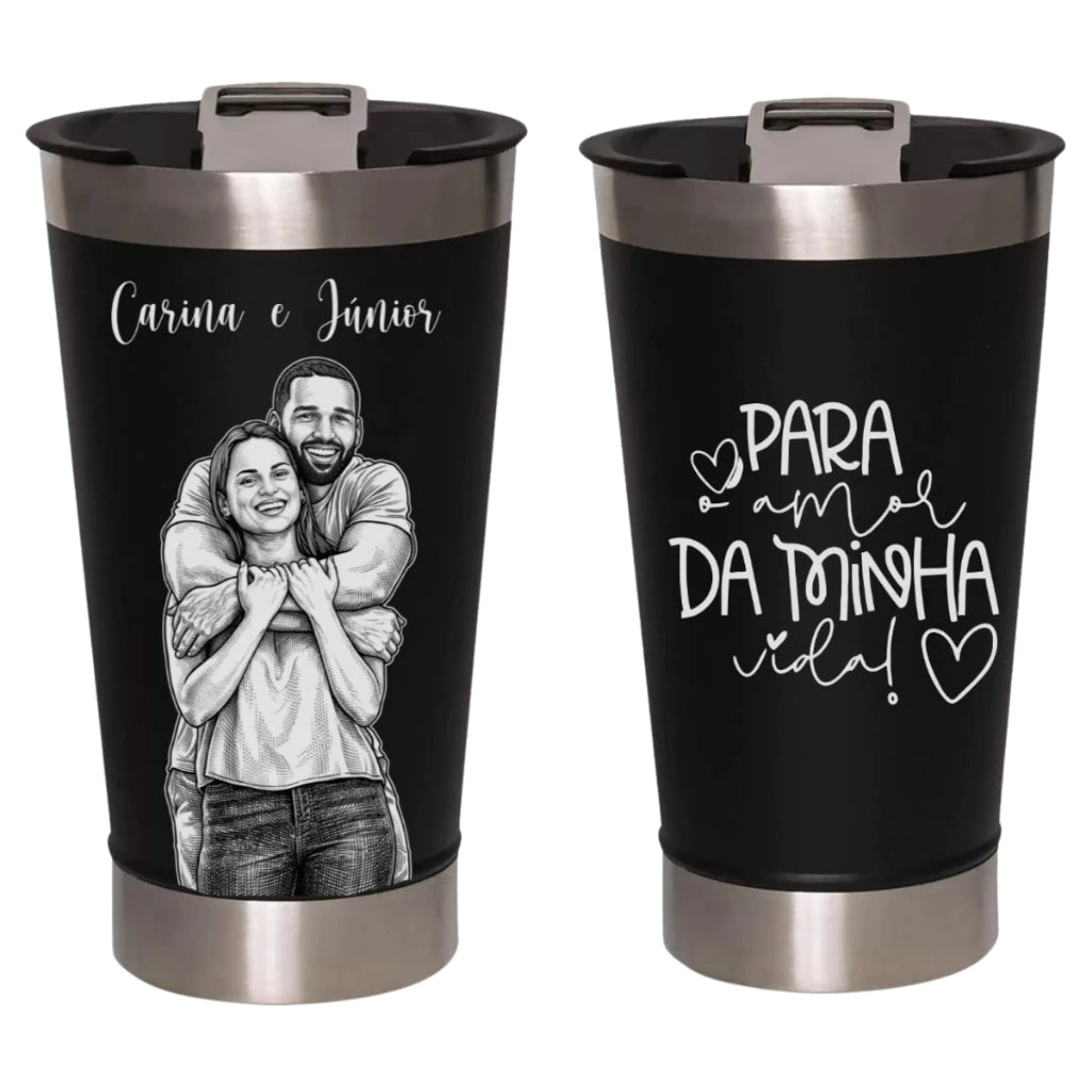 Copo Térmico 473ml Personalizado para Casal com Foto - Modelo 3