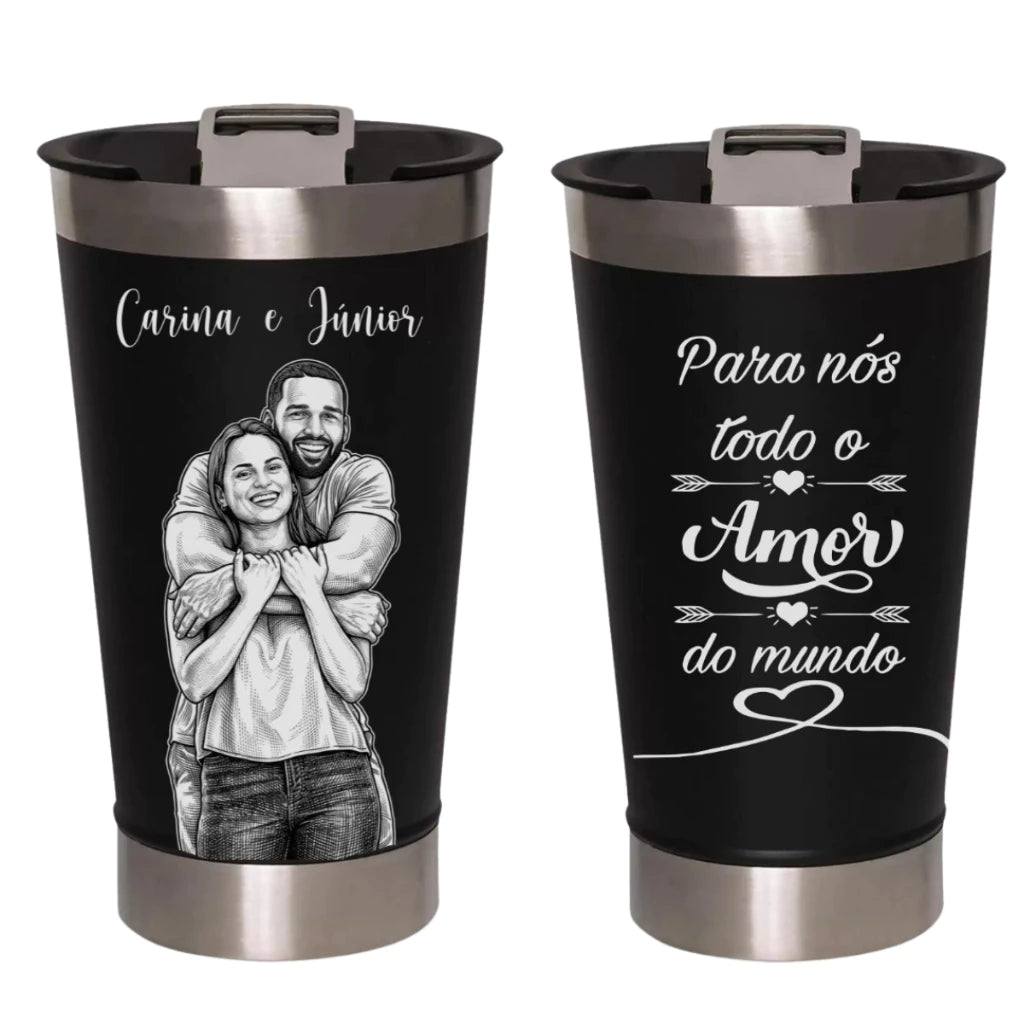 Copo Térmico 473ml Personalizado para Casal com Foto - Modelo 2