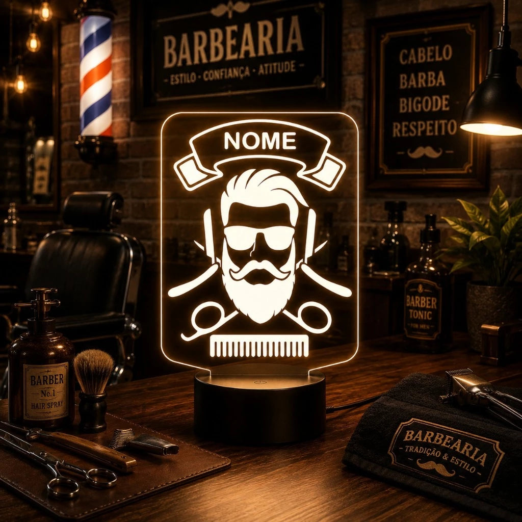 Luminária LED 3D de Barbearia - 16 Cores branco