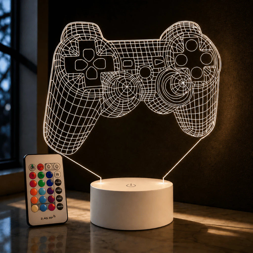 Luminária LED 3D de Controle PlayStation - 16 Cores Branco
