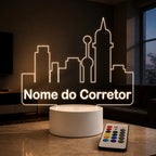 Luminária 3D Personalizada Corretor de Imóveis com LED - 16 Cores Preto