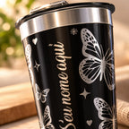 Copo Térmico 473ml Personalizado com Nome e Borboleta