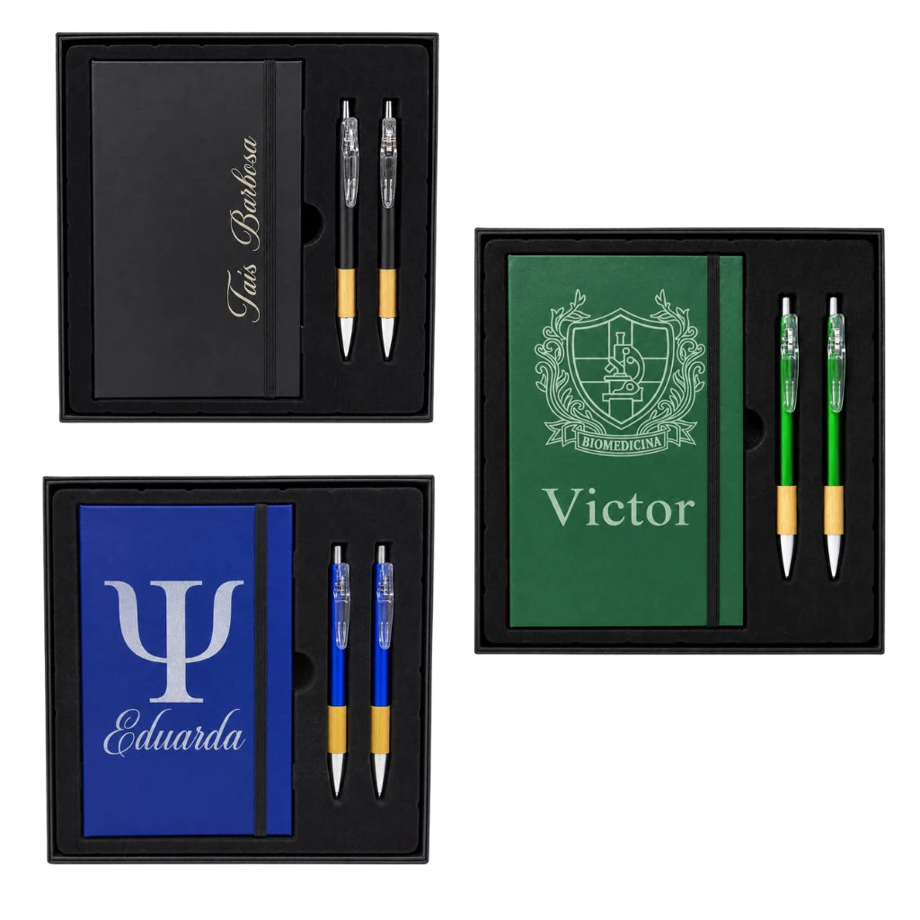 Kit Presente Personalizado com Caderno, Caneta e Lapiseira - Verde