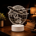 Luminária LED 3D de Viagem com Avião e Mapa-Múndi