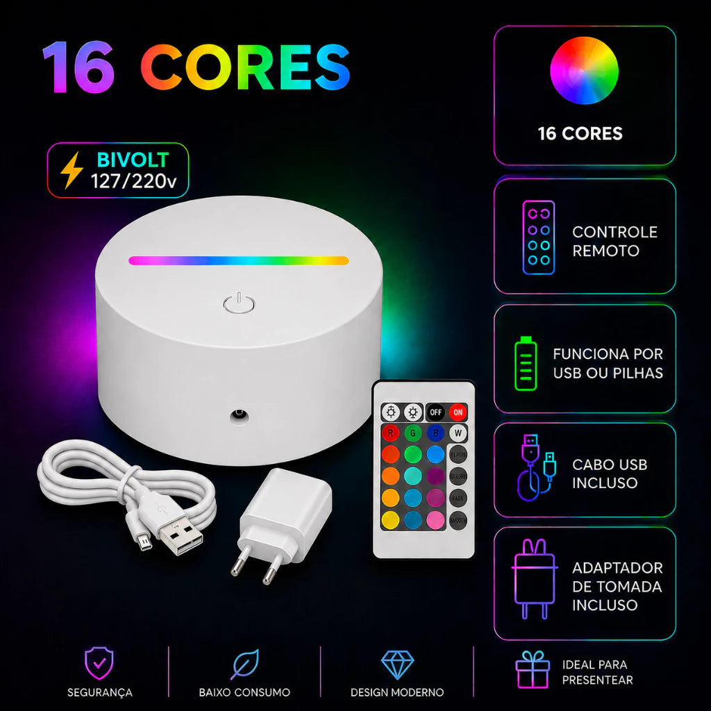 Luminária 3D Personalizada Homem-Aranha com LED 16 Cores