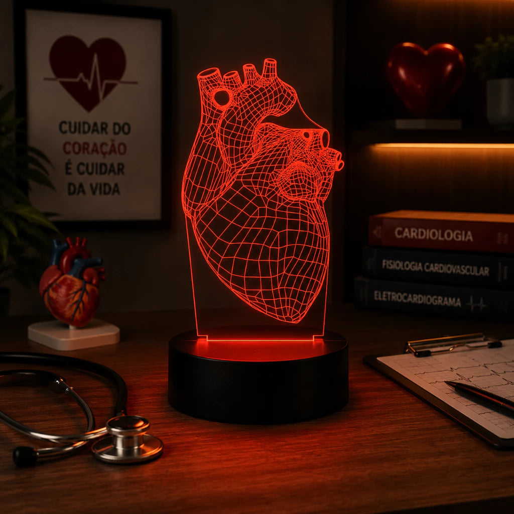 Luminária LED 3D de Coração para Cardiologista - 16 Cores preto