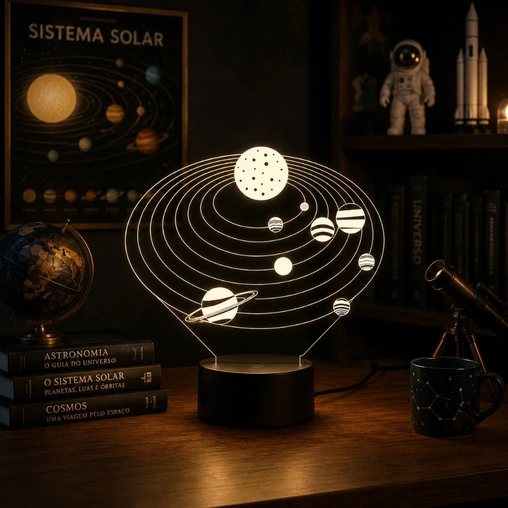 Luminária LED 3D do Sistema Solar - 16 Cores Branco