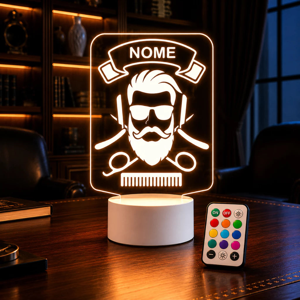 Luminária LED 3D de Barbearia - 16 cores preto