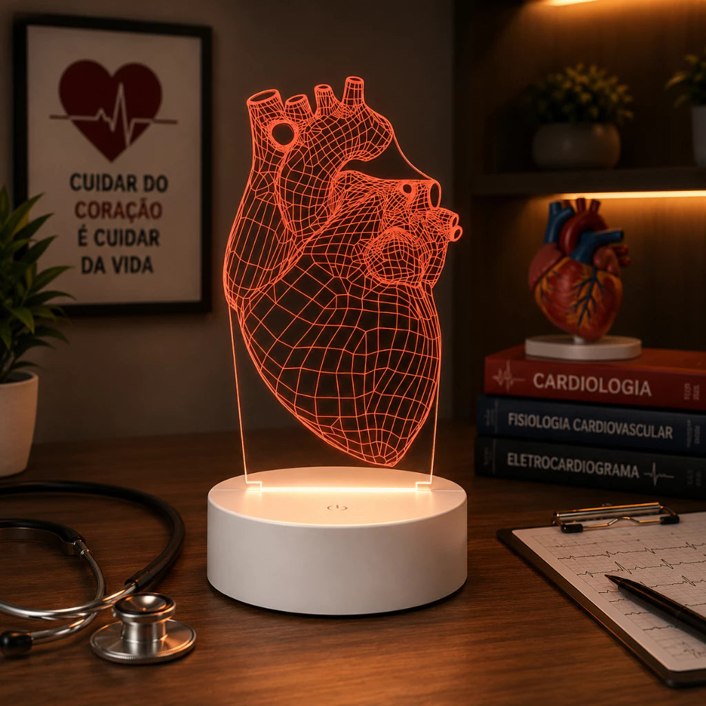 Luminária LED 3D de Coração para Cardiologista