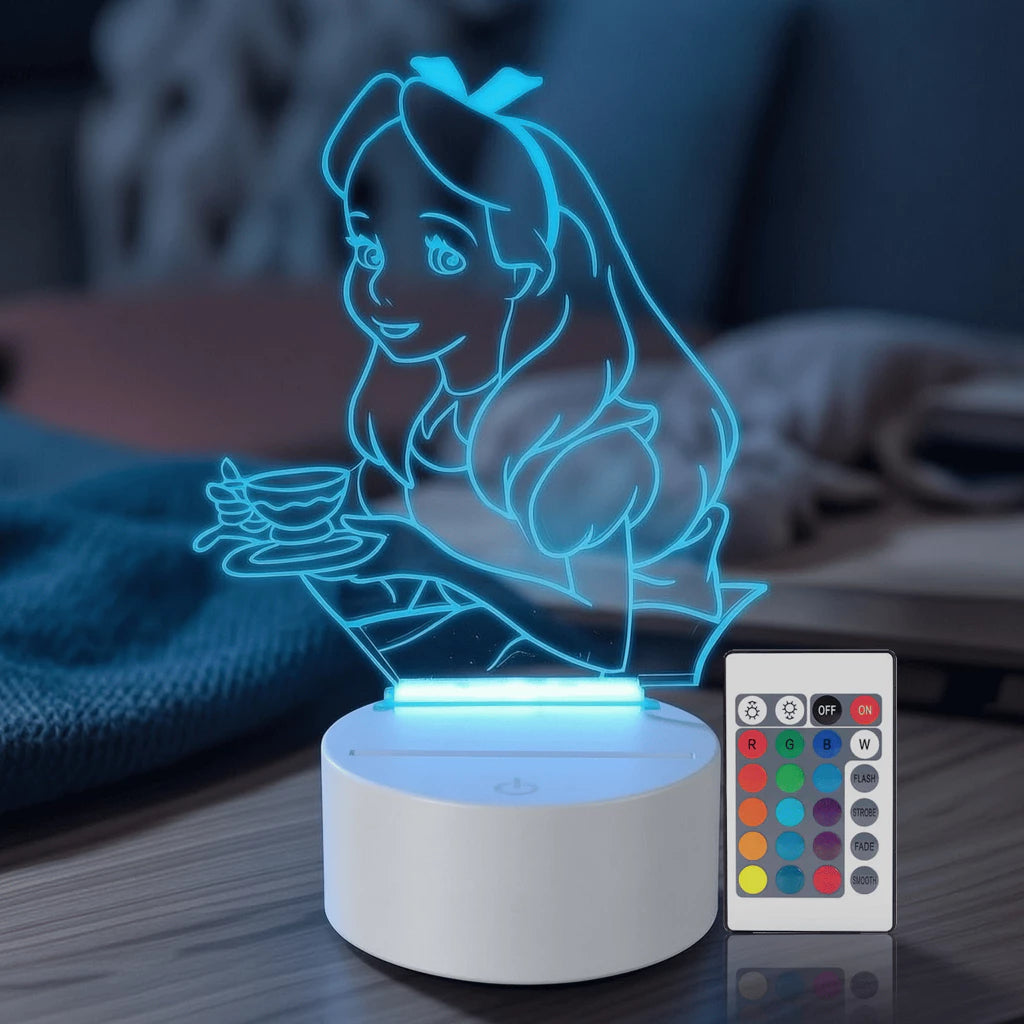 Luminária LED 3D Alice no País das Maravilhas - 16 cores preto