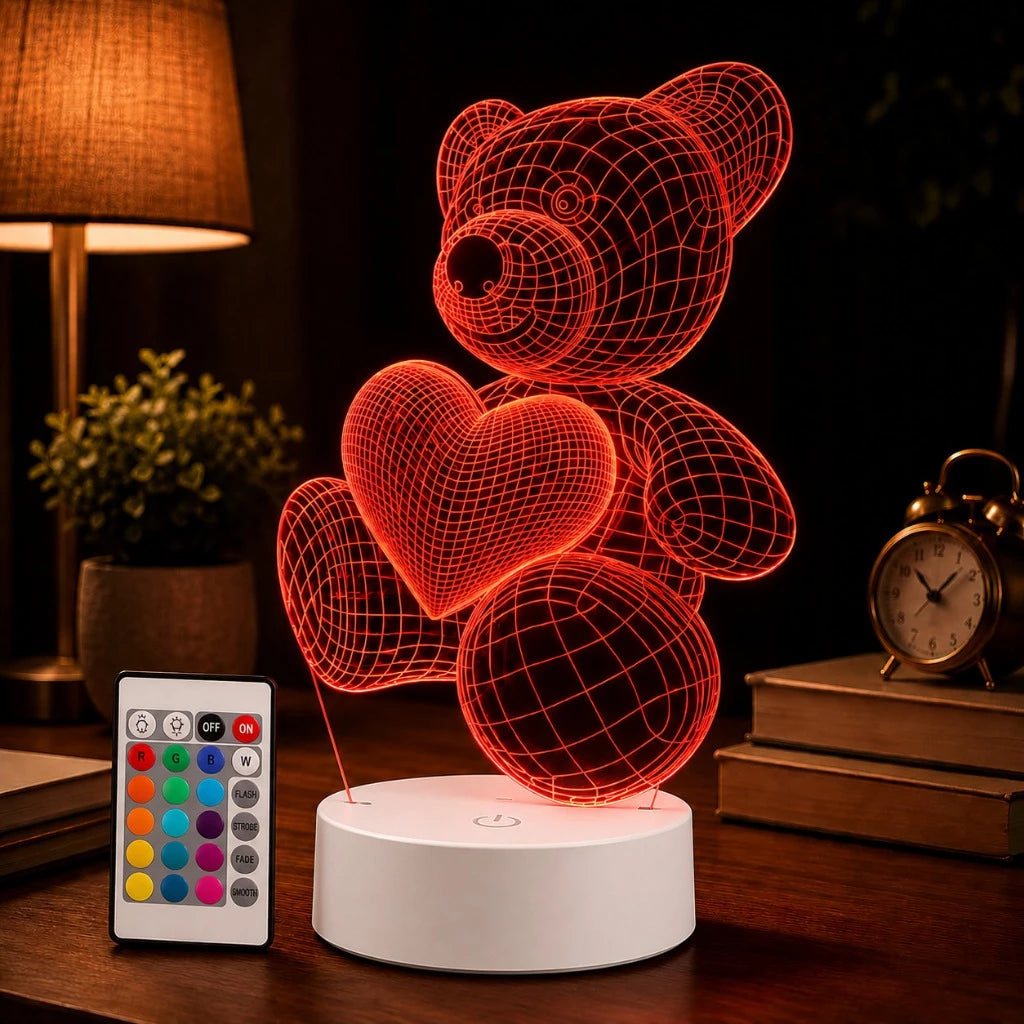 Luminária 3D Personalizada Dia das Mães com Ursinho - 16 cores branco