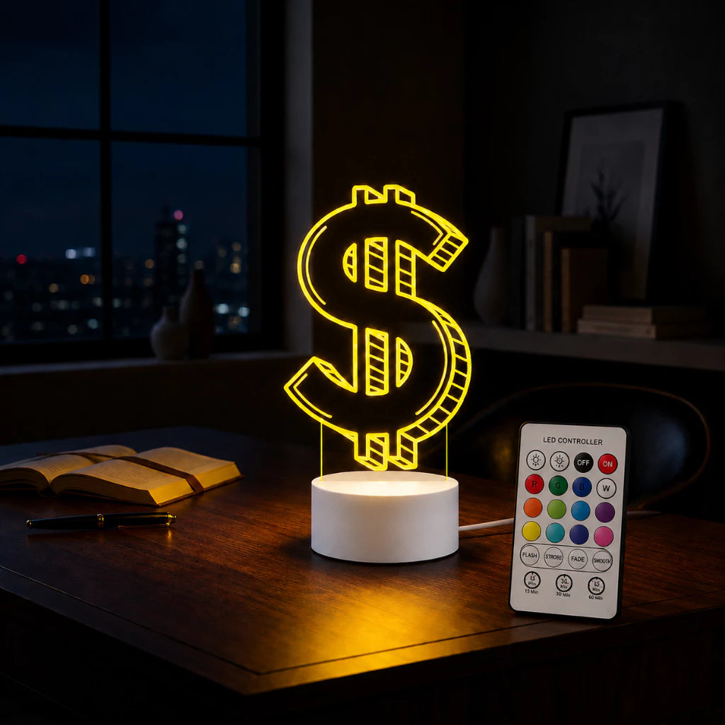 Luminária LED 3D de Cifrão - 16 Cores preto