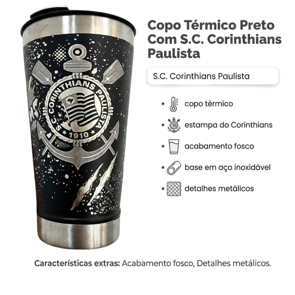 Copo Térmico 473ml Personalizado Corinthians Gravação 360°